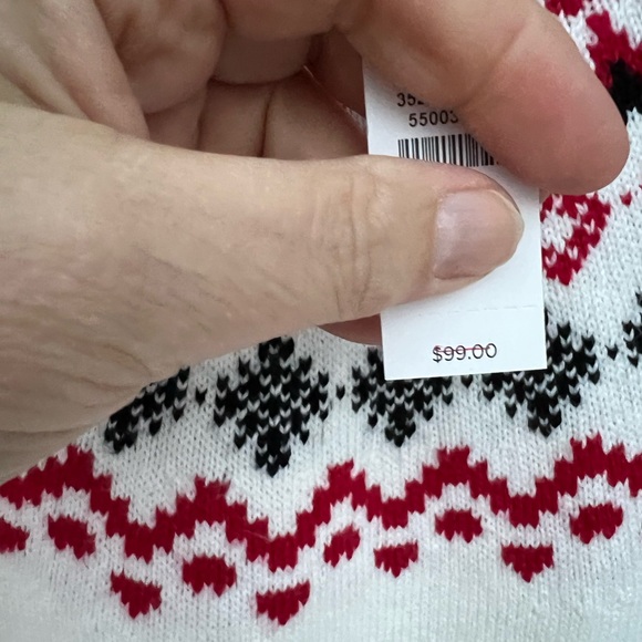 NWT Talbots Cozy Cream Red Black Fair Isle Long Sleeve Sweater - Picture 4 of 6